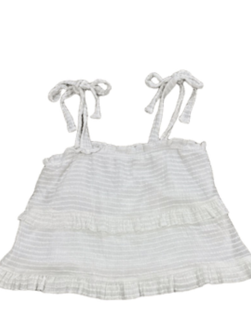 LE LIS Collection - White Ruffled Top with Shoulder Ties, Tiered, Lined, Size M - Picture 5 of 6